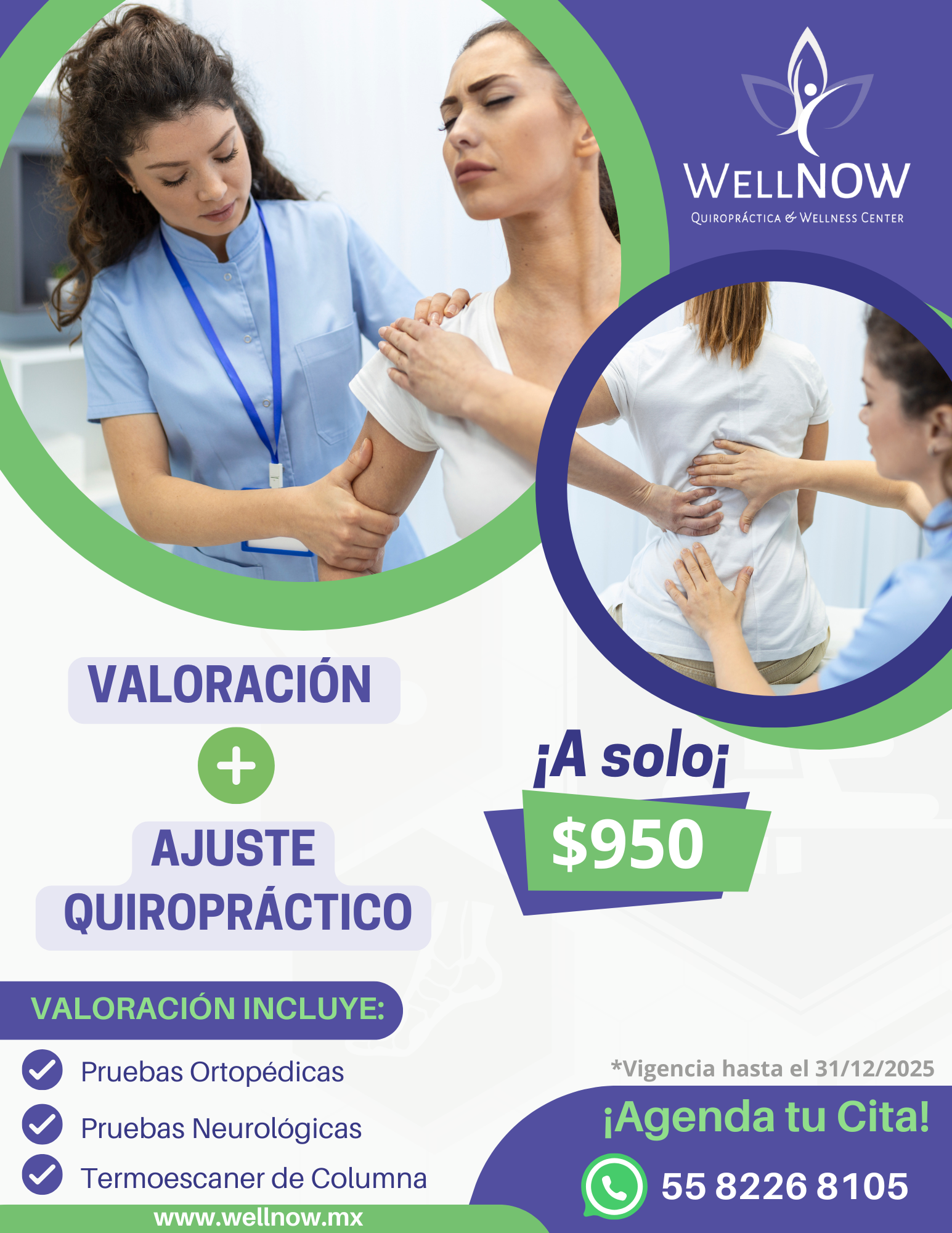 Promoción inicial wellnow, valoración mas ajuste quiropractico