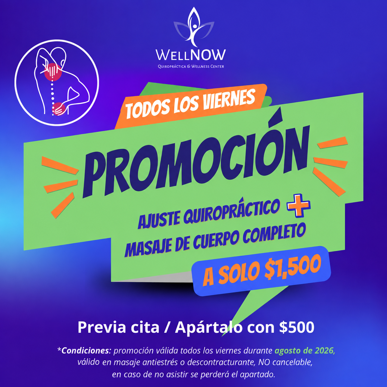 Promoción ajuste mas masaje viernes agosto 2026